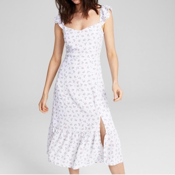 And Now This White Floral Ruffled Slit Midi Sundress - Picture 1 of 4